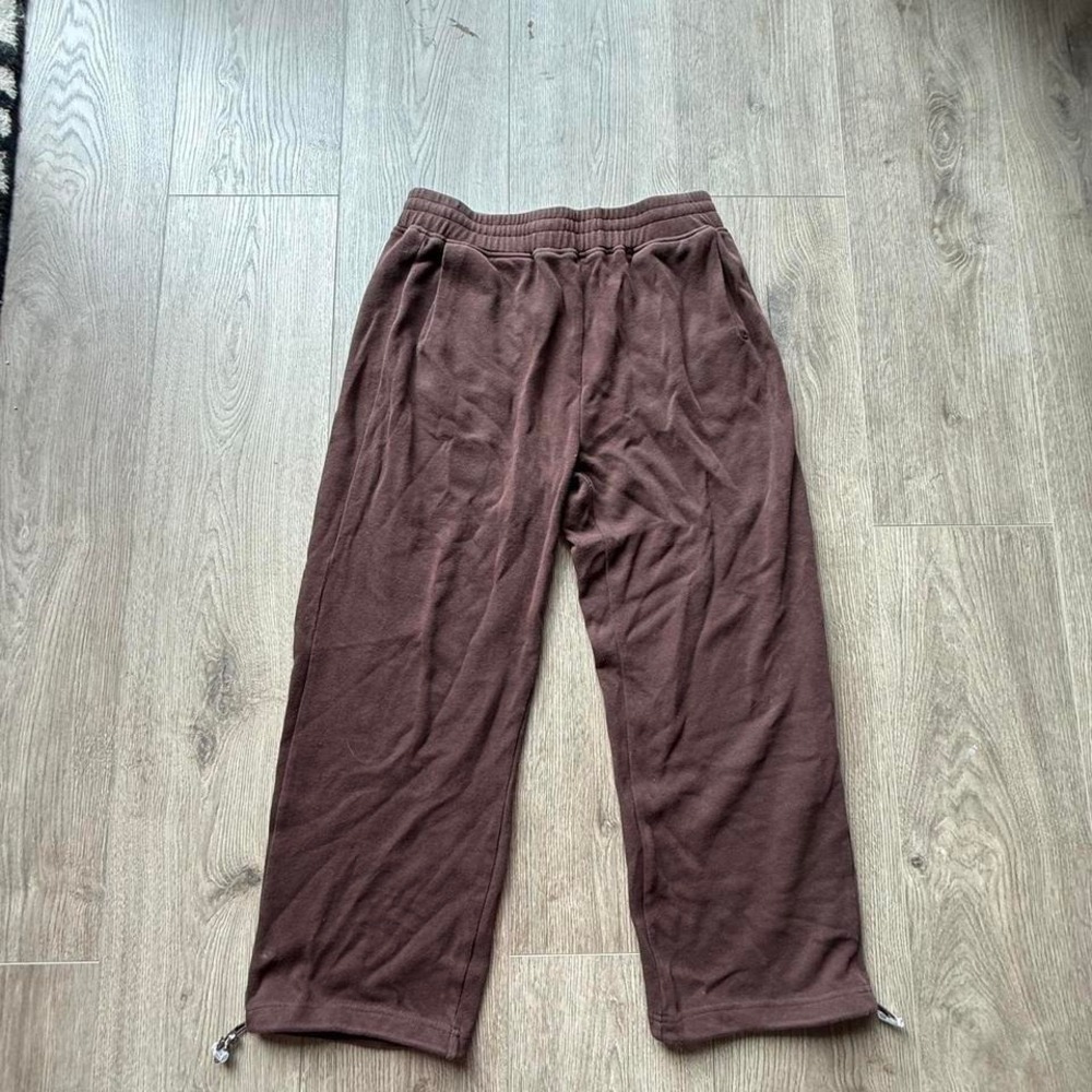 Brown Fleece‎ Sweatpants Women's Lounge Pants Wide Leg  Drawstring Waist Medium